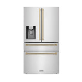 ZLINE 36" Autograph Edition 21.6 cu. ft 4-Door French Door Refrigerator with Water and Ice Dispenser in Fingerprint Resistant Stainless Steel with Traditional Handles [Color: Champagne Bronze Accents] - (RFMZW36CB)