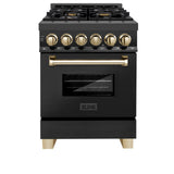 ZLINE Autograph Edition 24" 2.8 cu. ft. Dual Fuel Range with Gas Stove and Electric Oven in Black Stainless Steel with Polished Gold Accents (RABZ-24) [Color: Gold Accents] - (RABZ24G)