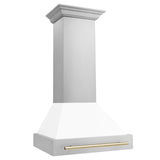 ZLINE 30 in. Autograph Edition Stainless Steel Range Hood with White Matte Shell and Accents (8654STZ-WM30) [Color: Gold] - (8654STZWM30G)