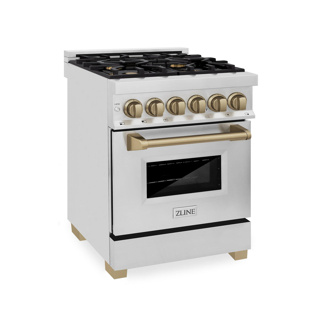 ZLINE Autograph Edition 24 in. 2.8 cu. ft. Dual Fuel Range with Gas Stove and Electric Oven in Stainless Steel with Accents (RAZ-24) [Color: Champagne Bronze Accents] - (RAZ24CB)