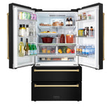 ZLINE 36" Autograph Edition 22.5 cu. ft 4-Door French Door Refrigerator with Ice Maker in Fingerprint Resistant Black Stainless Steel with Traditional Handles (RFMZ-36-BS-CB) [Color: Gold Accents] - (RFMZ36BSG)