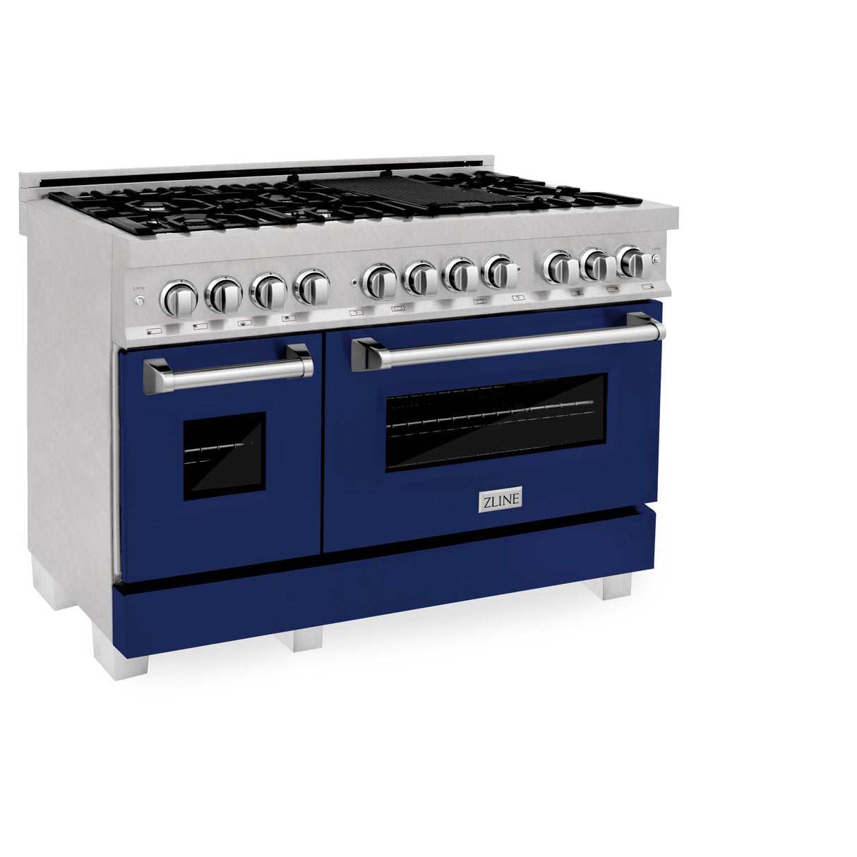 ZLINE 48 in. DuraSnow Stainless Steel 6.0 cu.ft. 7 Gas Burner/Electric Oven Range with Color Door Options (RAS-SN-48) [Color: Blue Matte] - (RASBM48)