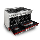 ZLINE 48 in. Dual Fuel Range with Gas Stove and Electric Oven in Stainless Steel (RA48) [Color: Red Gloss] - (RARG48)