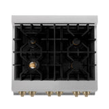 ZLINE Autograph Edition 30" 4.0 cu. ft. Dual Fuel Range with Gas Stove and Electric Oven in DuraSnow Stainless Steel with White Matte Door and Accents (RASZ-WM-30) [Color: Champagne] - (RASZWM30CB)