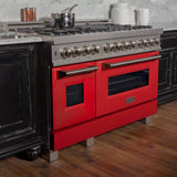 ZLINE 48 in. DuraSnow Stainless Steel 6.0 cu.ft. 7 Gas Burner/Electric Oven Range with Color Door Options (RAS-SN-48) [Color: Red Matte] - (RASRM48)