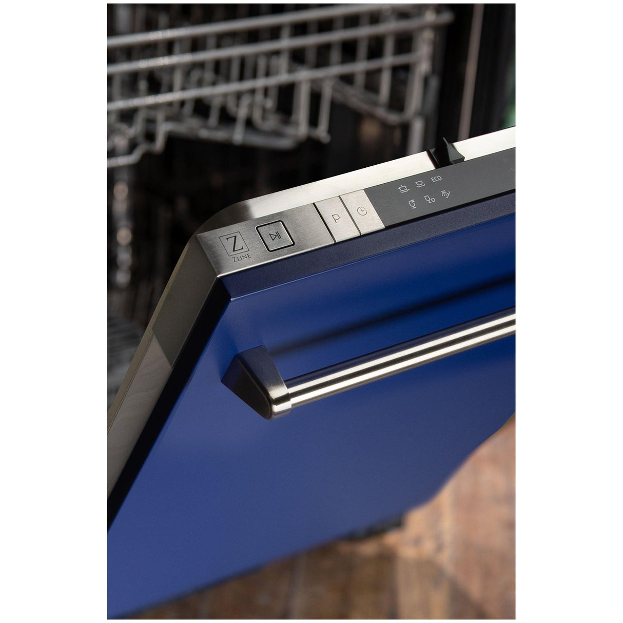 ZLINE 18 in. Compact Top Control Dishwasher with Stainless Steel Tub and Traditional Handle, 52dBa (DW-18) [Color: Blue Matte] - (DWBM18)