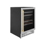 ZLINE 24" Autograph Edition Dual Zone 44-Bottle Wine Cooler in Stainless Steel with Wood Shelf and Champagne Bronze Accents (RWVZ-UD-24-CB) - (RWVZUD24CB)