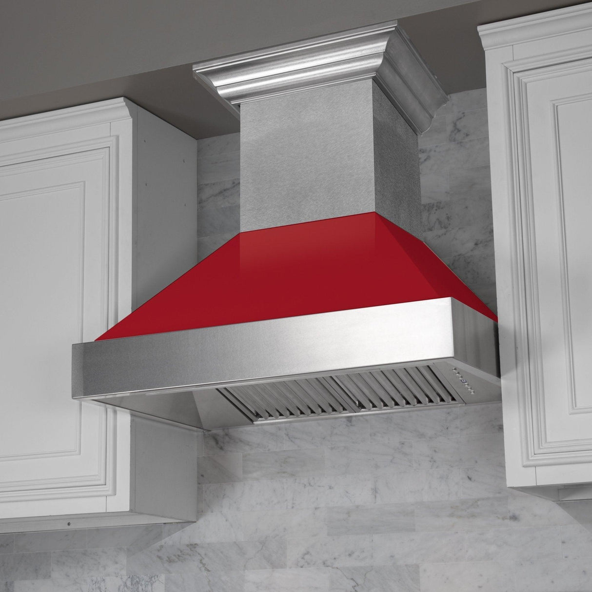 ZLINE Ducted DuraSnow Stainless Steel Range Hood with Red Gloss Shell (8654RG) - (8654RG30)