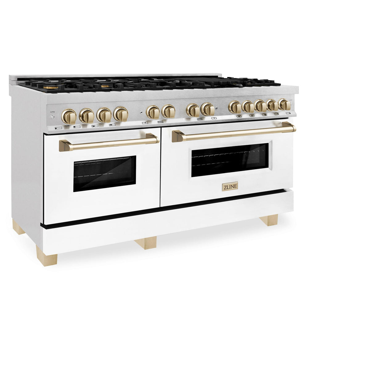 ZLINE Autograph Edition 60 in. 7.4 cu. ft. Dual Fuel Range with Gas Stove and Electric Oven in DuraSnow Stainless Steel with White Matte Door and Accents (RASZ-WM-60) [Color: Gold Accents] - (RASZWM60G)