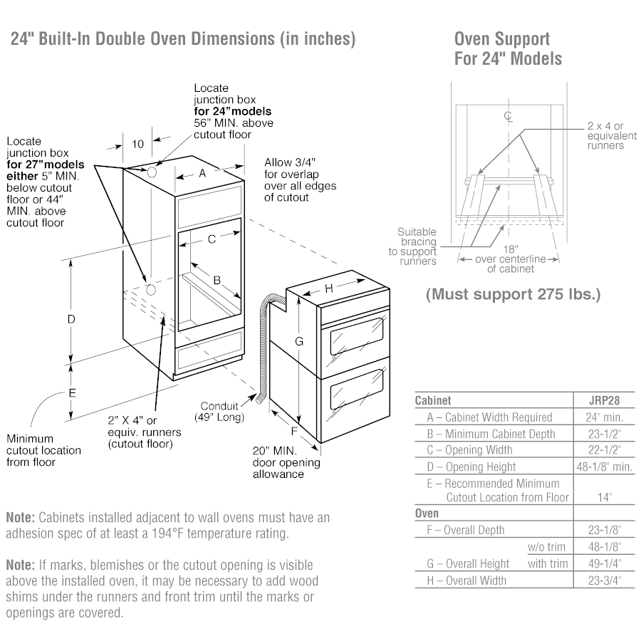 GE(R) 24" Double Wall Oven - (JRP28BJBB)