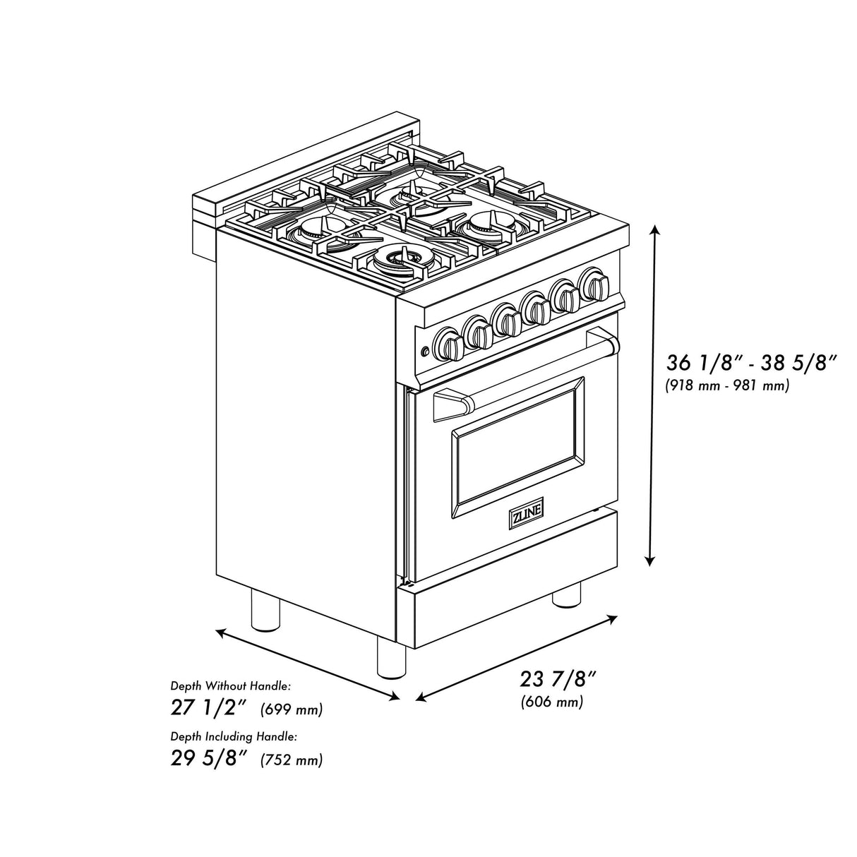 ZLINE 24 in. Professional Dual Fuel Range in Black Stainless Steel (RAB-BR-24) - (RABBR24)