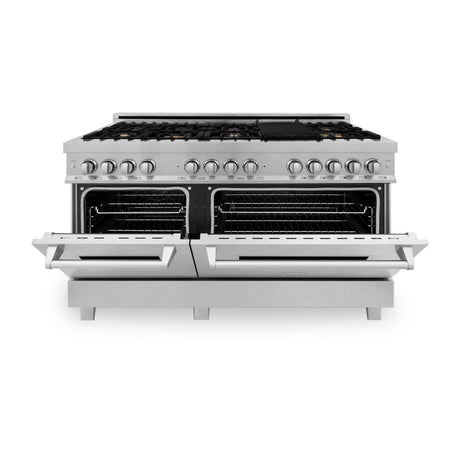 ZLINE 60 in. 7.4 cu. ft. Dual Fuel Range with Gas Stove and Electric Oven in DuraSnow Stainless Steel and Colored Door Options (RAS-60) [Color: DuraSnow Stainless Steel with Brass Burners] - (RASSNBR60)