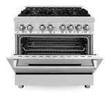 ZLINE 36 in. Dual Fuel Range with Gas Stove and Electric Oven in Stainless Steel (RA36) [Color: Stainless Steel with Brass Burners] - (RABR36)