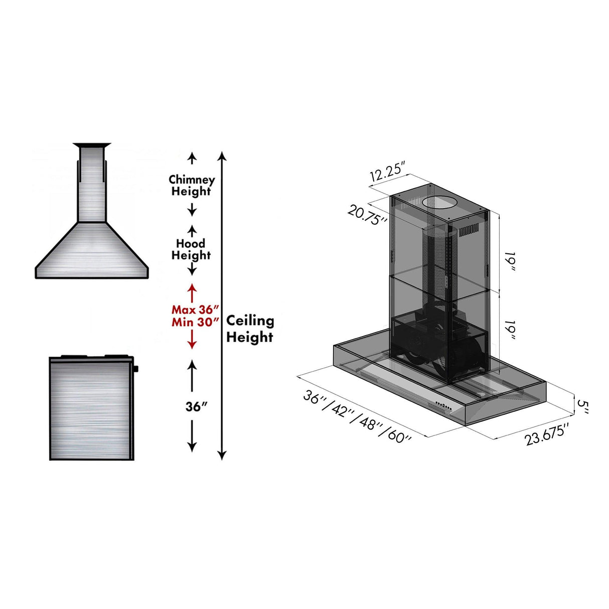 ZLINE Ducted Professional Island Mount Range Hood in Stainless Steel (KECOMi) - (KECOMI48)