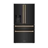 ZLINE 36" Autograph Edition 21.6 cu. ft 4-Door French Door Refrigerator with Water and Ice Dispenser in Fingerprint Resistant Black Stainless Steel with Traditional Handles [Color: Champagne Bronze Accents] - (RFMZW36BSCB)