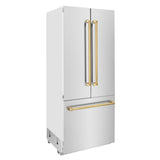 ZLINE 36? Autograph Edition 19.6 cu. ft. Built-in 2-Door Bottom Freezer Refrigerator with Internal Water and Ice Dispenser in Stainless Steel with Polished Gold Accents (RBIVZ-304-36-G) - (RBIVZ30436G)