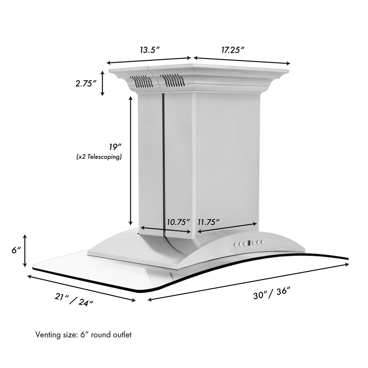 ZLINE Island Mount Range Hood in Stainless Steel with Built-in ZLINE CrownSound Bluetooth Speakers (GL9iCRN-BT) - (GL9ICRNBT30)