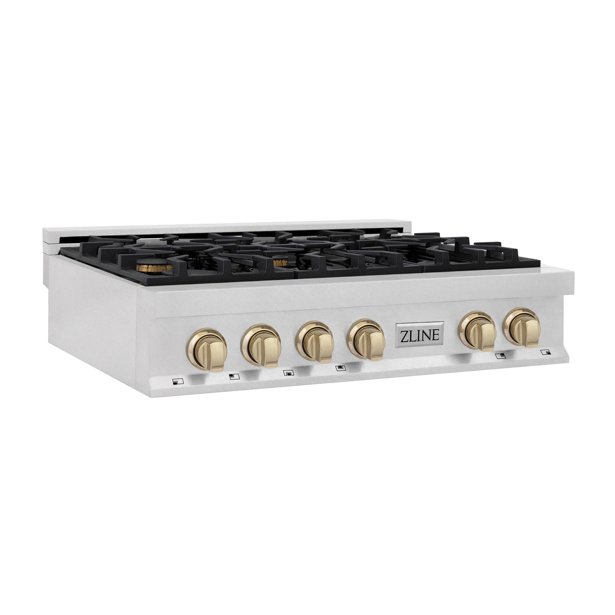 ZLINE Autograph Edition 36" Porcelain Rangetop with 6 Gas Burners in Fingerprint Resistant Stainless Steel and Polished Gold Accents (RTSZ-36-G) - (RTSZ36G)