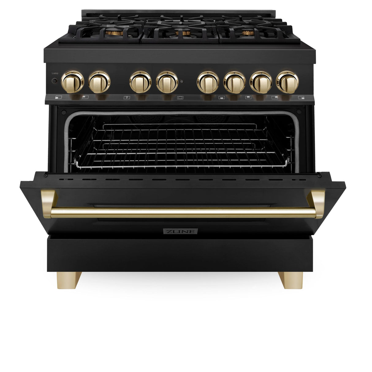 ZLINE Autograph Edition 36" 4.6 cu. ft. Dual Fuel Range with Gas Stove and Electric Oven in Black Stainless Steel with Accents (RABZ-36) [Color: Gold] - (RABZ36G)