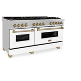 ZLINE Autograph Edition 60 in. 7.4 cu. ft. Dual Fuel Range with Gas Stove and Electric Oven in DuraSnow Stainless Steel with White Matte Door and Accents (RASZ-WM-60) [Color: Champagne Bronze Accents] - (RASZWM60CB)