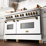 ZLINE Autograph Edition 60" 7.4 cu. ft. Dual Fuel Range with Gas Stove and Electric Oven in Stainless Steel with White Matte Door and Accents (RAZ-WM-60) [Color: Gold] - (RAZWM60G)