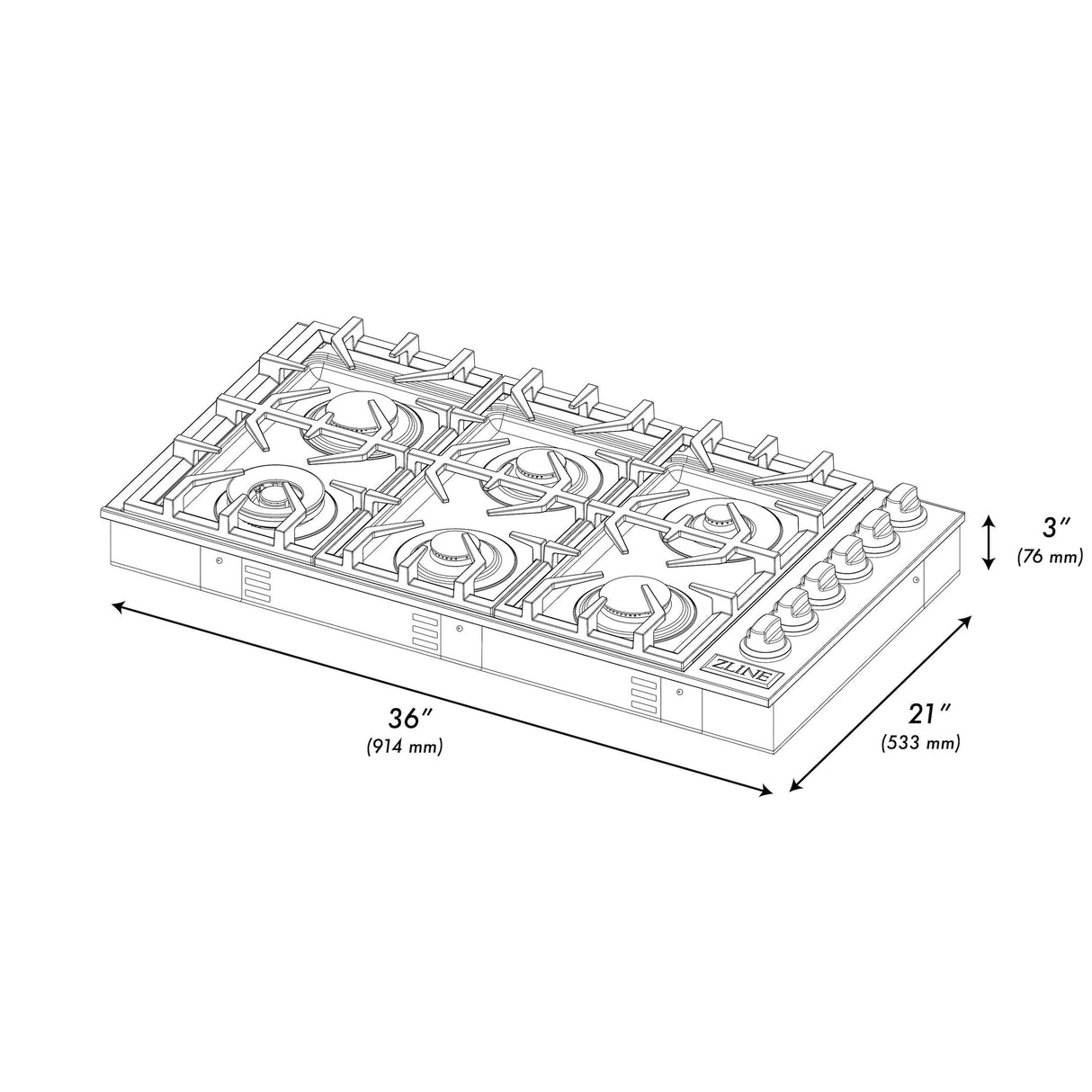 ZLINE 36" Gas Cooktop with 6 Gas Brass Burners (RC-BR-36) - (RCBR36)