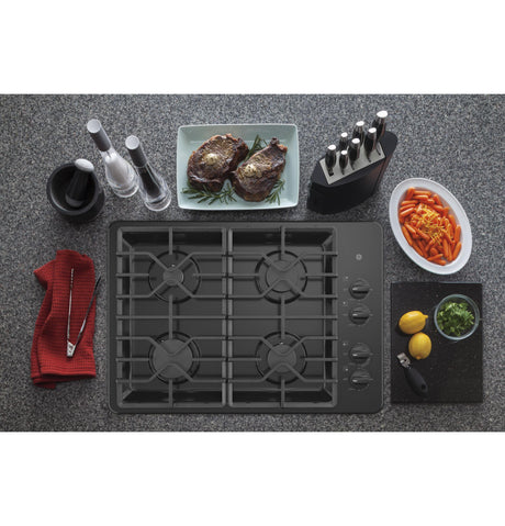 GE(R) 30" Built-In Gas Cooktop with Dishwasher-Safe Grates - (JGP3030DLBB)