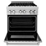 ZLINE 30 in. 4.0 cu. ft. Electric Oven and Gas Cooktop Dual Fuel Range with Griddle and Brass Burners in Fingerprint Resistant Stainless (RAS-SN-BR-GR-30) - (RASSNBRGR30)