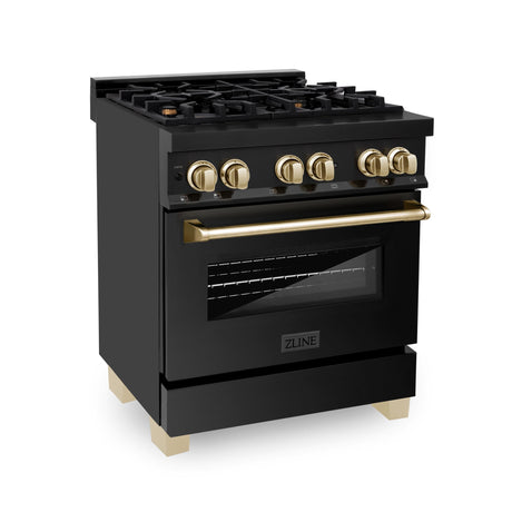 ZLINE Autograph Edition 30" 4.0 cu. ft. Dual Fuel Range with Gas Stove and Electric Oven in Black Stainless Steel with Accents (RABZ-30) [Color: Gold] - (RABZ30G)