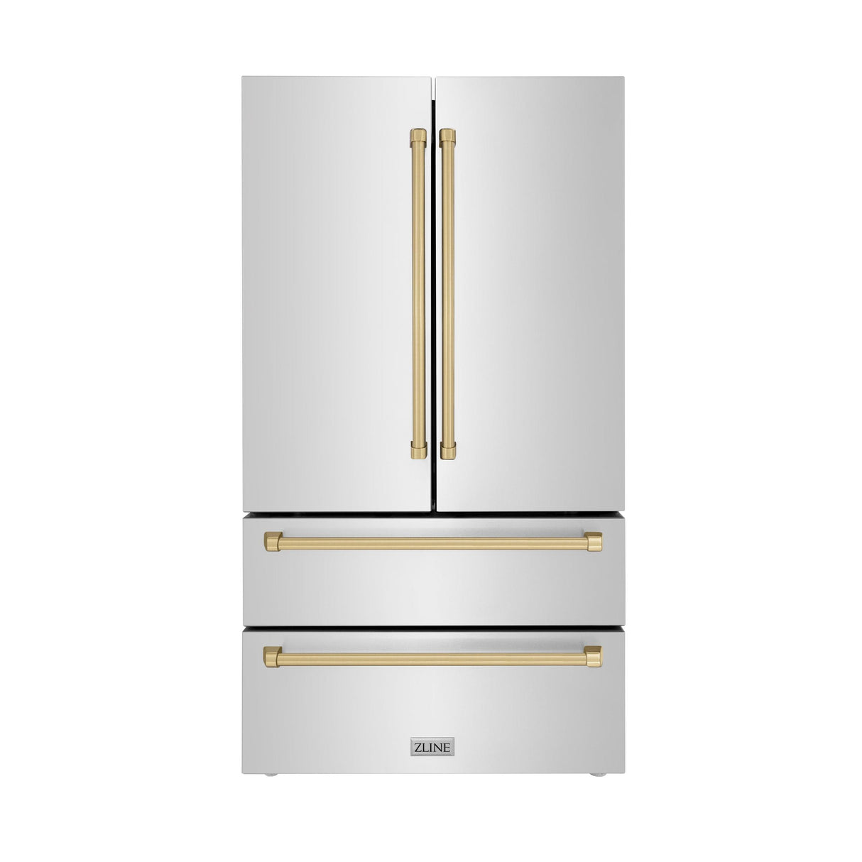 ZLINE 36" Autograph Edition 22.5 cu. ft 4-Door French Door Refrigerator with Ice Maker in Fingerprint Resistant Stainless Steel with Traditional Handles [Color: Gold Accents] - (RFMZ36G)