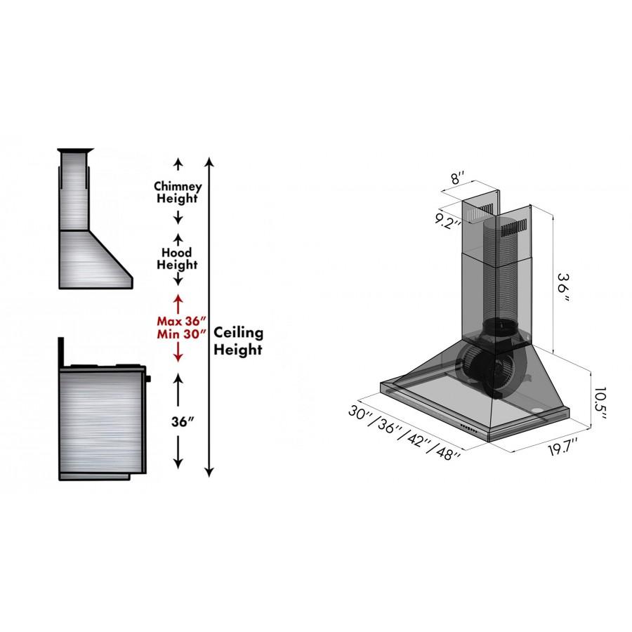 ZLINE Convertible Designer Series DuraSnow Stainless Steel Wall Mount Range Hood (8KBS) - (8KBS36)