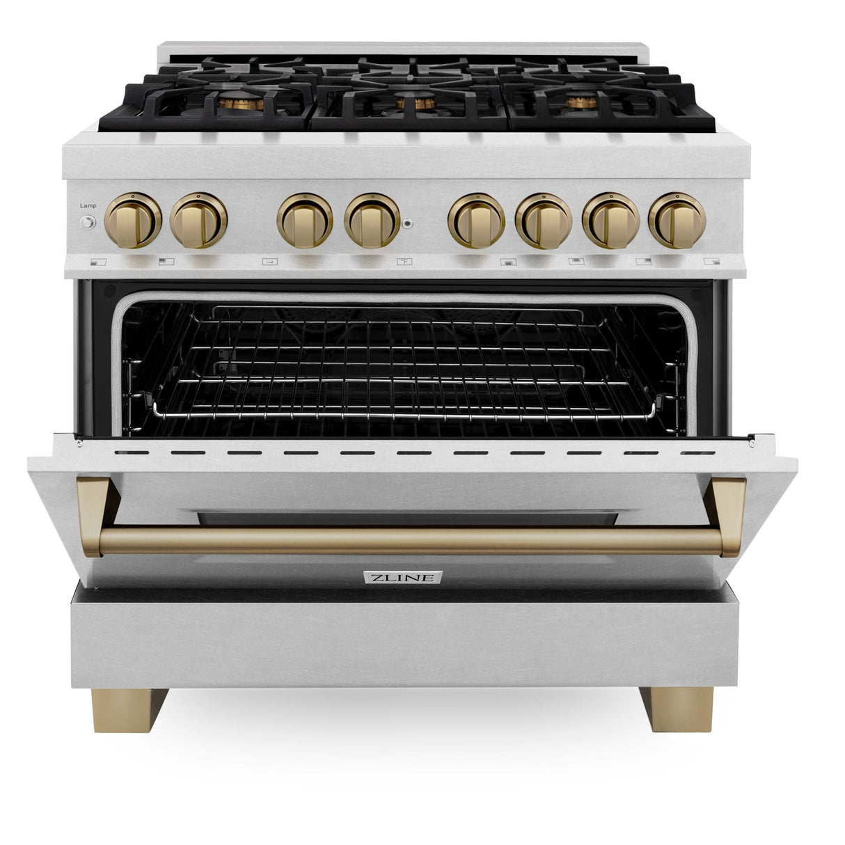 ZLINE Autograph Edition 36 in. 4.6 cu. ft. Dual Fuel Range with Gas Stove and Electric Oven in DuraSnow Stainless Steel with Accents (RASZ-SN-36) [Color: Champagne Bronze] - (RASZSN36CB)