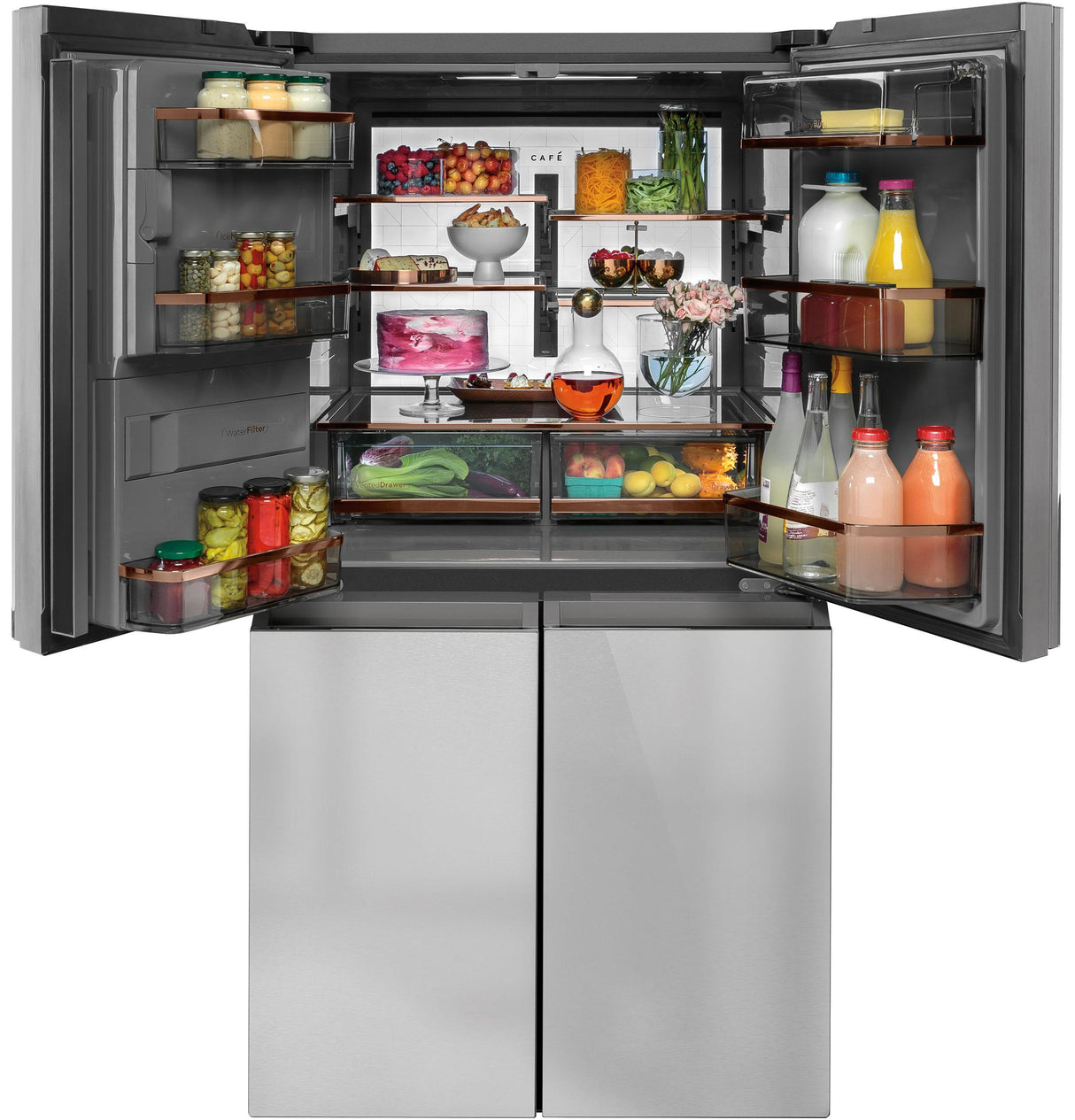 Caf(eback)(TM) ENERGY STAR(R) 27.4 Cu. Ft. Smart Quad-Door Refrigerator in Platinum Glass - (CQE28DM5NS5)