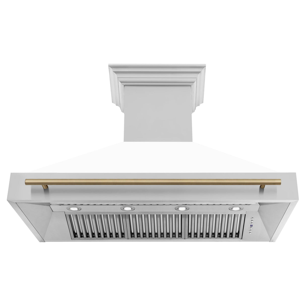 ZLINE 48 in. Autograph Edition Stainless Steel Range Hood with White Matte Shell and Handle (8654STZ-WM48) [Color: Champagne Bronze] - (8654STZWM48CB)