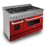 ZLINE 48 in. DuraSnow Stainless Steel 6.0 cu.ft. 7 Gas Burner/Electric Oven Range with Color Door Options (RAS-SN-48) [Color: Red Gloss] - (RASRG48)