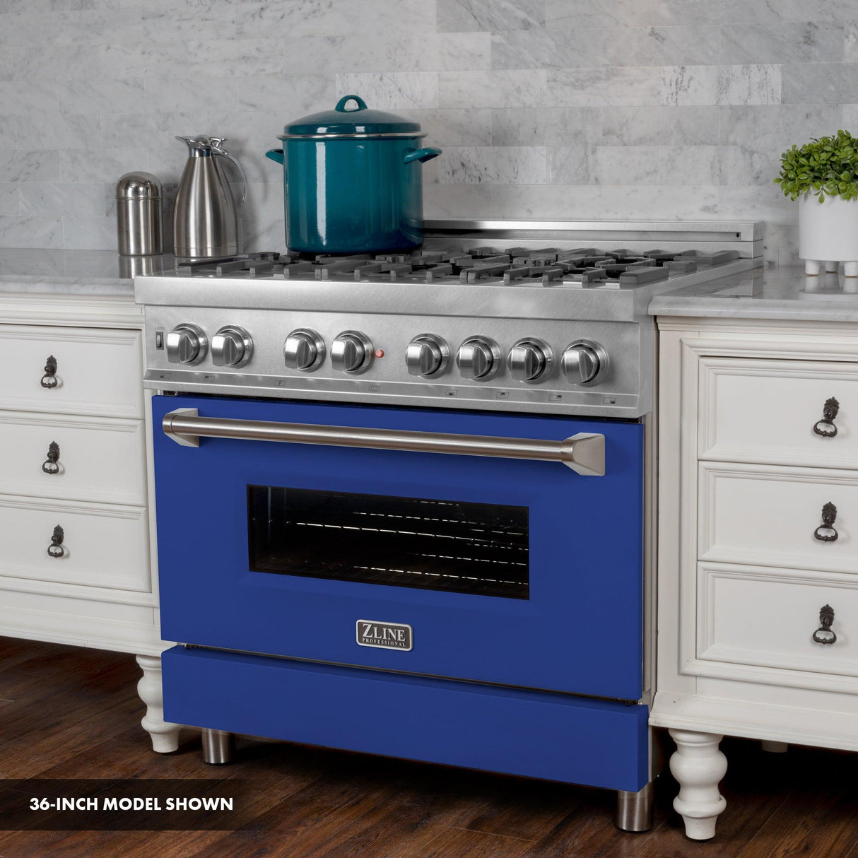 ZLINE 30 in. 4.0 cu. ft. Dual Fuel Range with Gas Stove and Electric Oven in All DuraSnow Stainless Steel with Color Door Options (RAS-SN-30) [Color: Blue Matte] - (RASBM30)