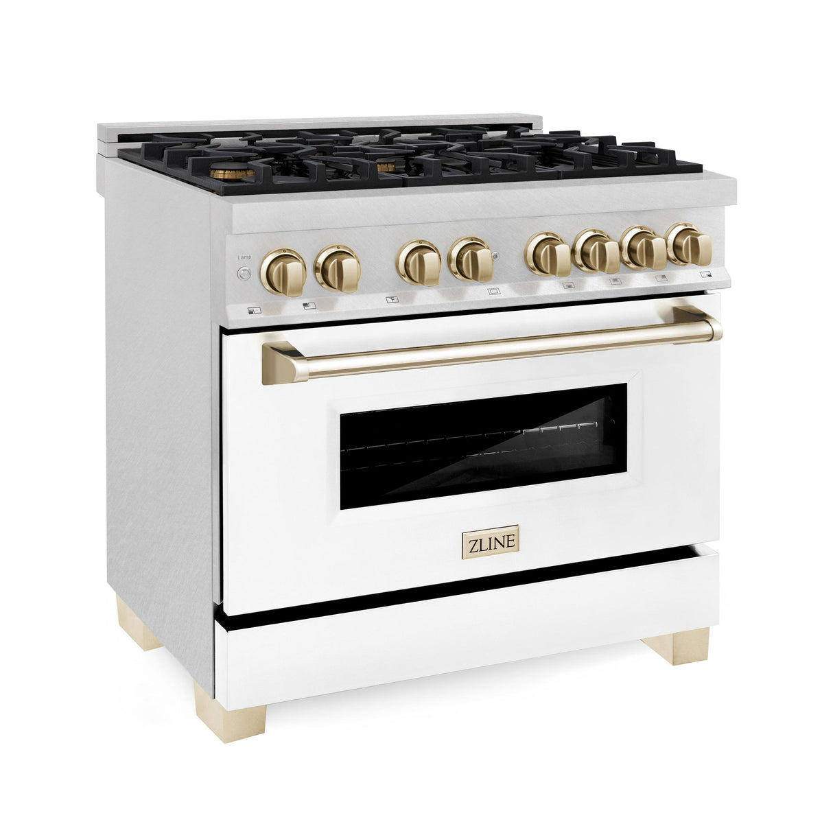 ZLINE Autograph Edition 36" 4.6 cu. ft. Dual Fuel Range with Gas Stove and Electric Oven in DuraSnow Stainless Steel with White Matte Door and Accents (RASZ-WM-36) [Color: Gold] - (RASZWM36G)