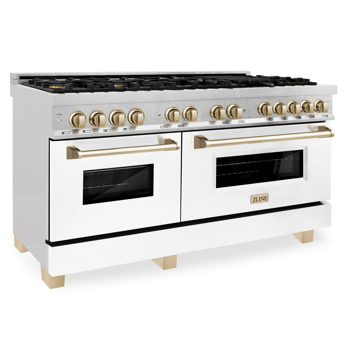 ZLINE Autograph Edition 60 in. 7.4 cu. ft. Dual Fuel Range with Gas Stove and Electric Oven in DuraSnow Stainless Steel with White Matte Door and Accents (RASZ-WM-60) [Color: Gold Accents] - (RASZWM60G)