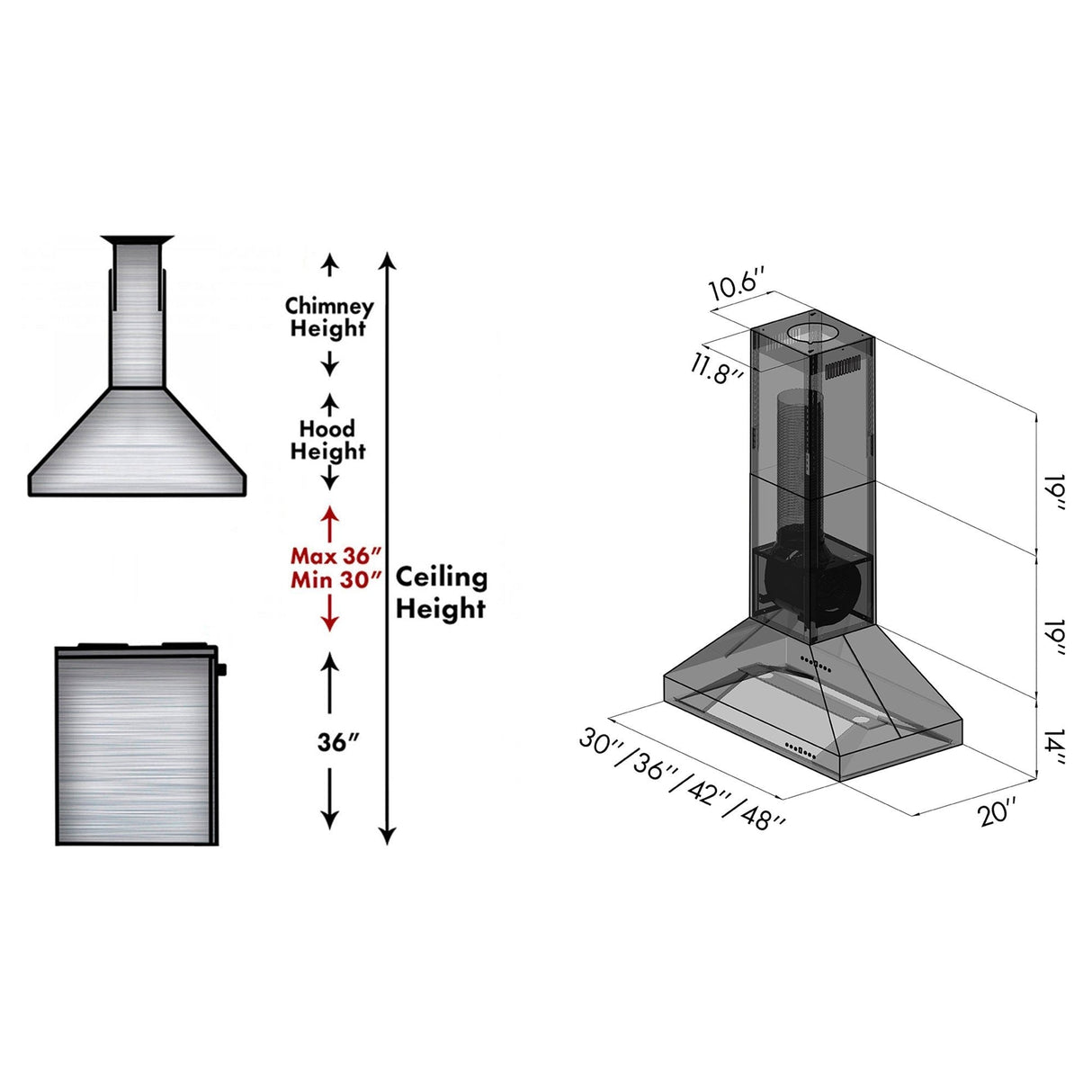 ZLINE Ducted Island Mount Range Hood in Stainless Steel (597i) - (597I36)