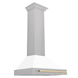 ZLINE 30 in. Autograph Edition Convertible Fingerprint Resistant DuraSnow' Stainless Steel Range Hood with White Matte Shell and Champagne Bronze Handle (KB4SNZ-WM30-CB) [Color: Gold Accents] - (KB4SNZWM30G)