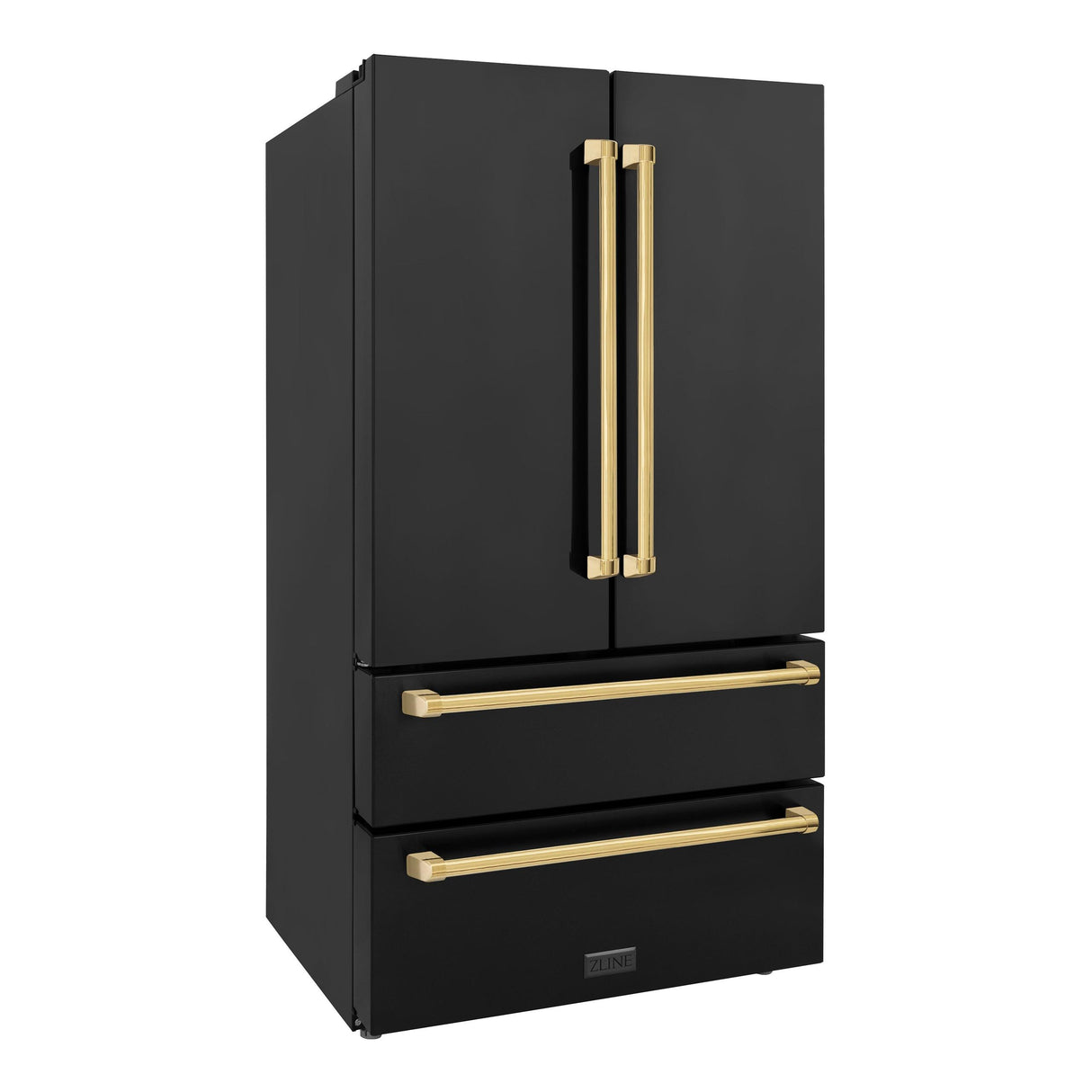 ZLINE 36" Autograph Edition 22.5 cu. ft 4-Door French Door Refrigerator with Ice Maker in Fingerprint Resistant Black Stainless Steel with Traditional Handles (RFMZ-36-BS-CB) [Color: Gold Accents] - (RFMZ36BSG)