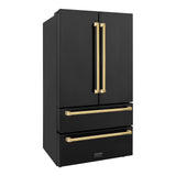 ZLINE 36" Autograph Edition 22.5 cu. ft 4-Door French Door Refrigerator with Ice Maker in Fingerprint Resistant Black Stainless Steel with Traditional Handles (RFMZ-36-BS-CB) [Color: Gold Accents] - (RFMZ36BSG)