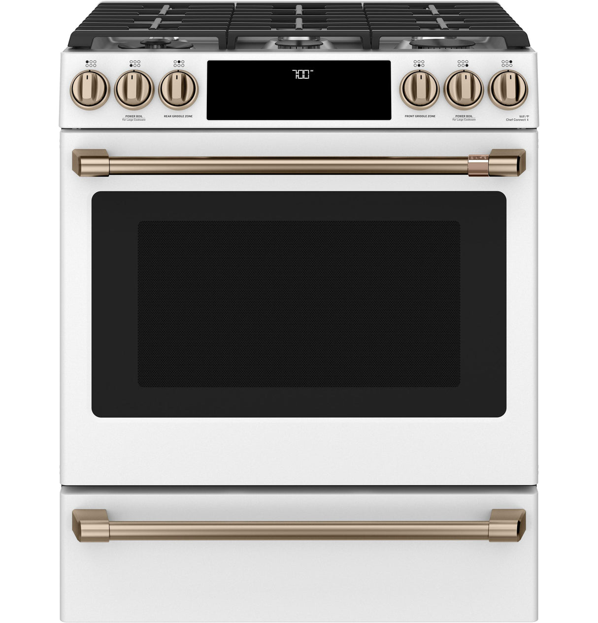 Caf(eback)(TM) 30" Smart Slide-In, Front-Control, Gas Range with Convection Oven - (CGS700P4MW2)