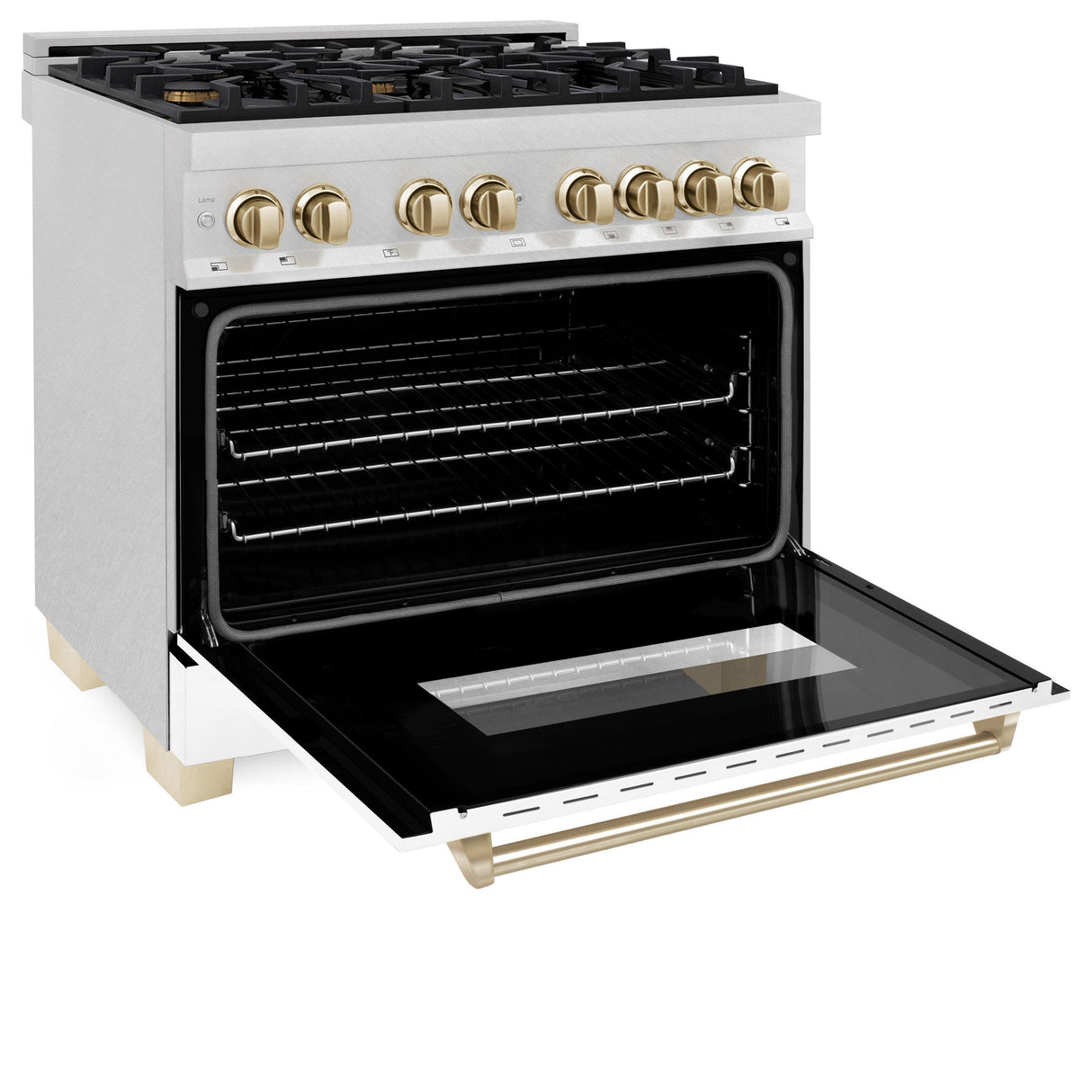 ZLINE Autograph Edition 36" 4.6 cu. ft. Dual Fuel Range with Gas Stove and Electric Oven in DuraSnow Stainless Steel with White Matte Door and Accents (RASZ-WM-36) [Color: Gold] - (RASZWM36G)