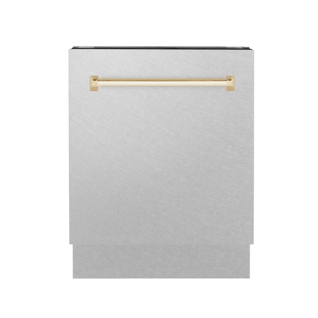 ZLINE Autograph Edition 24" 3rd Rack Top Control Tall Tub Dishwasher in DuraSnow Stainless Steel with Accent Handle, 51dBa (DWVZ-SN-24) [Color: Gold] - (DWVZSN24G)