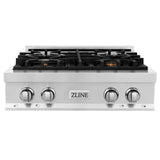 ZLINE 30 in. Porcelain Gas Stovetop with 4 Gas Burners (RT30) Available with Brass Burners [Color: Stainless Steel with Brass Burners] - (RTBR30)