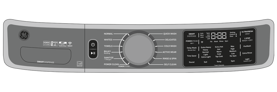 GE(R) ENERGY STAR(R) 5.0 cu. ft. Capacity Smart Front Load Steam Washer with SmartDispense(TM) UltraFresh Vent System with OdorBlock(TM) and Sanitize + Allergen - (GFW850SSNWW)