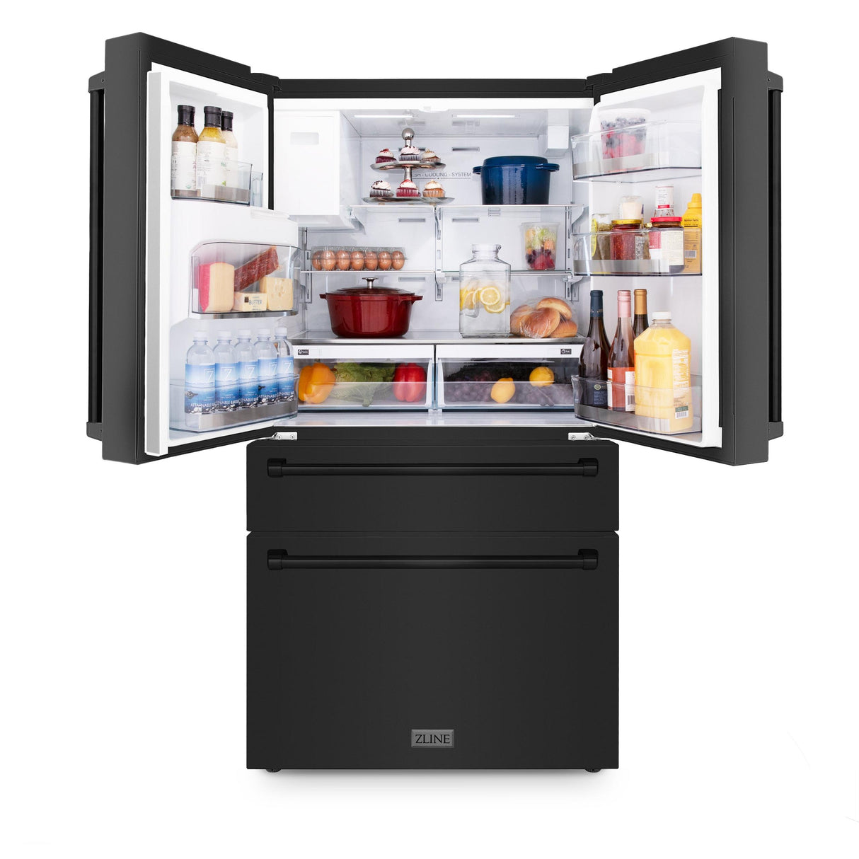 ZLINE 36" 21.6 cu. ft Freestanding French Door Refrigerator with Water and Ice Dispenser in Fingerprint Resistant Stainless Steel (RFM-W-36) [Color: Fingerprint Resistant Black Stainless Steel] - (RFMW36BS)