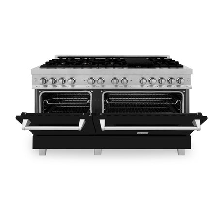 ZLINE 60 in. 7.4 cu. ft. Dual Fuel Range with Gas Stove and Electric Oven in DuraSnow Stainless Steel and Colored Door Options (RAS-60) [Color: DuraSnow Stainless Steel with Black Matte Door] - (RASBLM60)