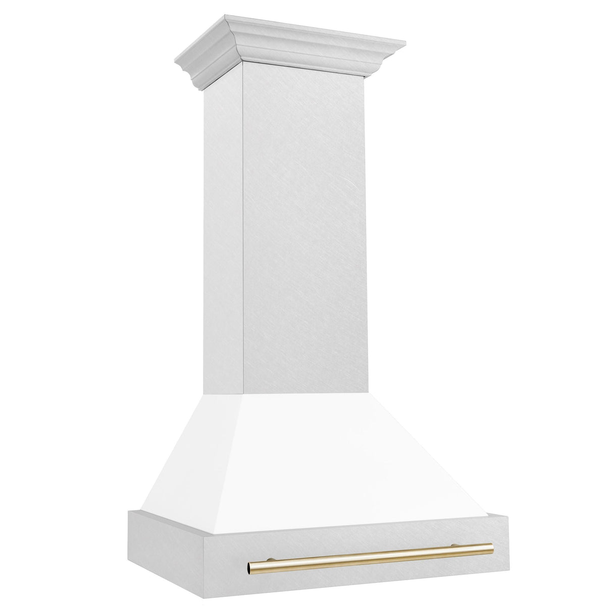 30 in. ZLINE Autograph Edition DuraSnow Stainless Steel Range Hood with White Matte Shell and Accented Handle (8654SNZ-WM30) [Color: Gold] - (8654SNZWM30G)